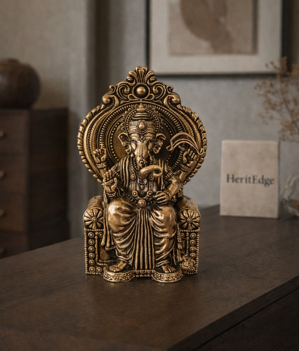 Estátua Ganesha em Metal Dourado Modelo 1 - 7.60 cm