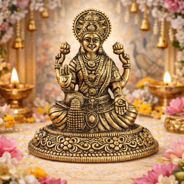 Estátua Lakshmi em Metal Dourada Modelo 2