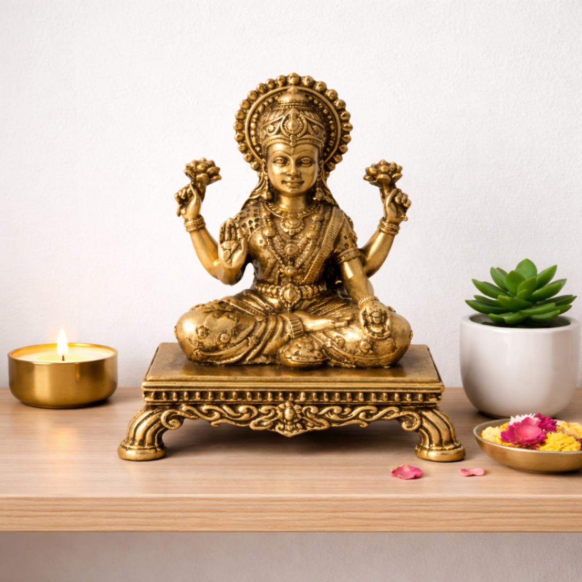 Estátua Lakshmi em Metal Dourado Modelo 1