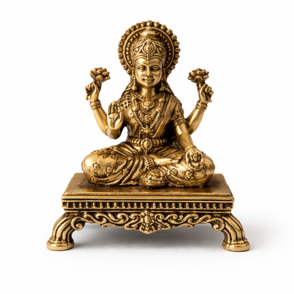 Estátua Lakshmi em Metal Dourado Modelo 1