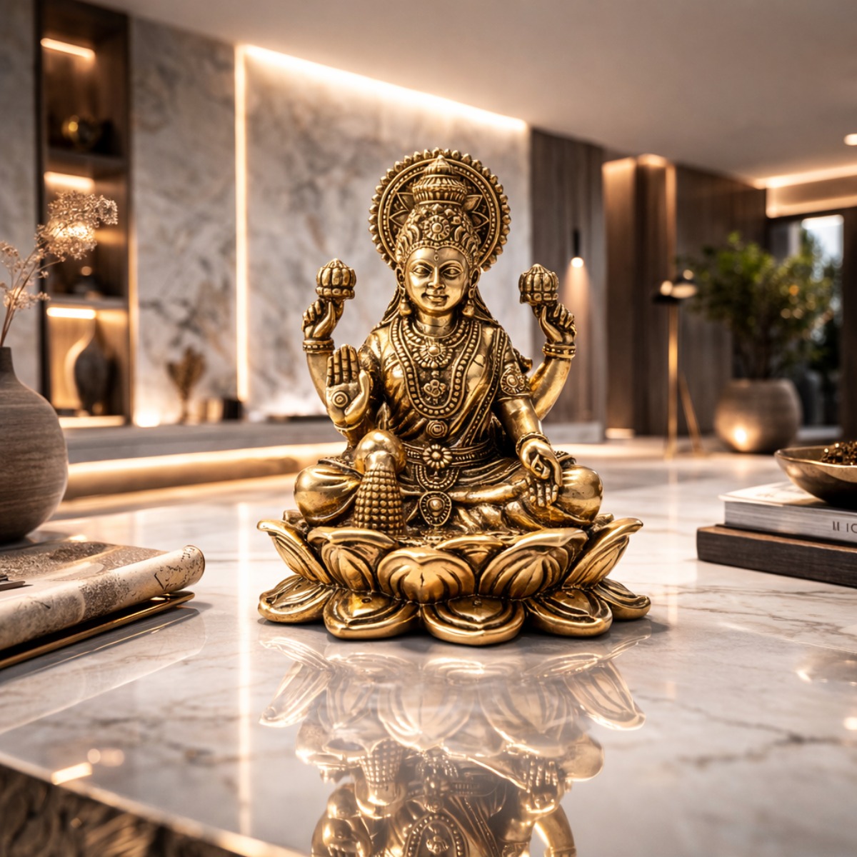 Estátua Lakshmi em Metal Dourado Modelo 2