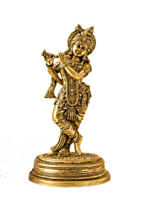 Estátua Lord Krishna em Metal Dourado