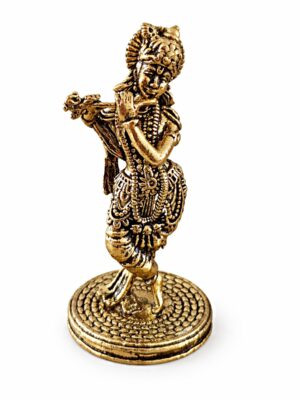 Estátua Lord Krishna em Metal Dourado
