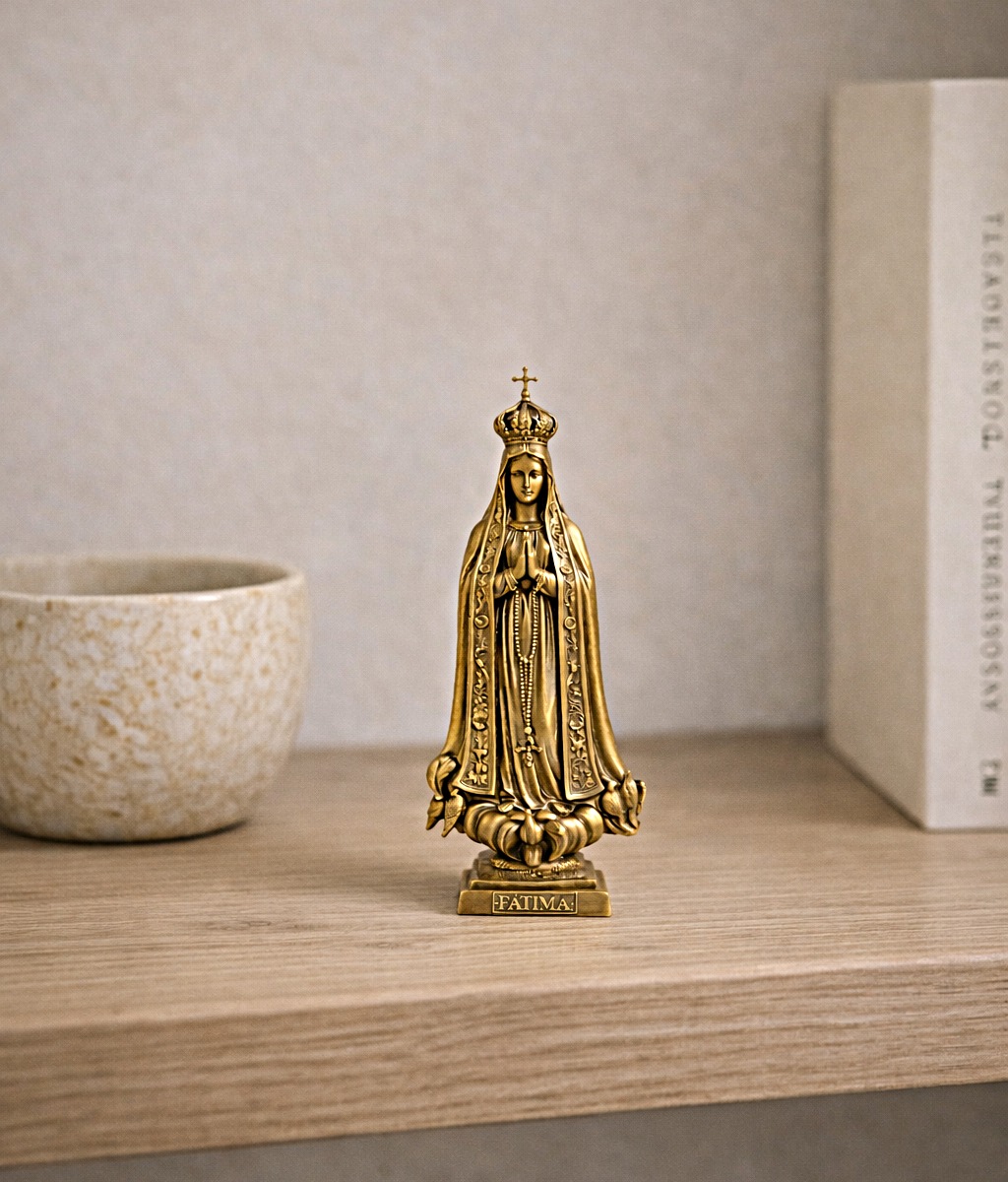 Estátua Nossa Senhora de Fátima Metal Dourado