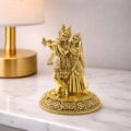 Estátua Radha Krishna em Metal Dourado