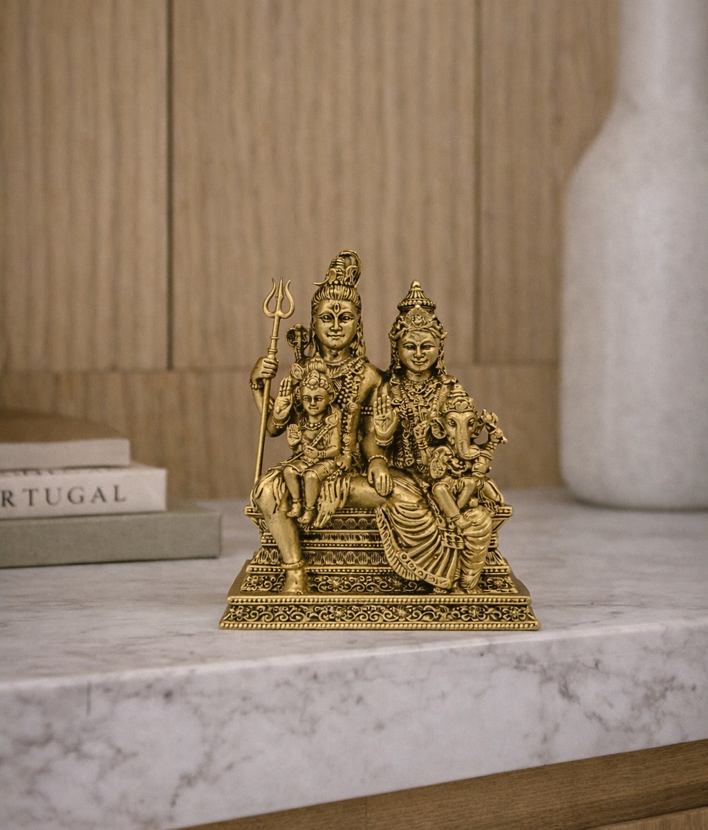 Estátua Shiva Família Metal Dourado