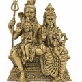 Estátua Shiva Família Metal Dourado
