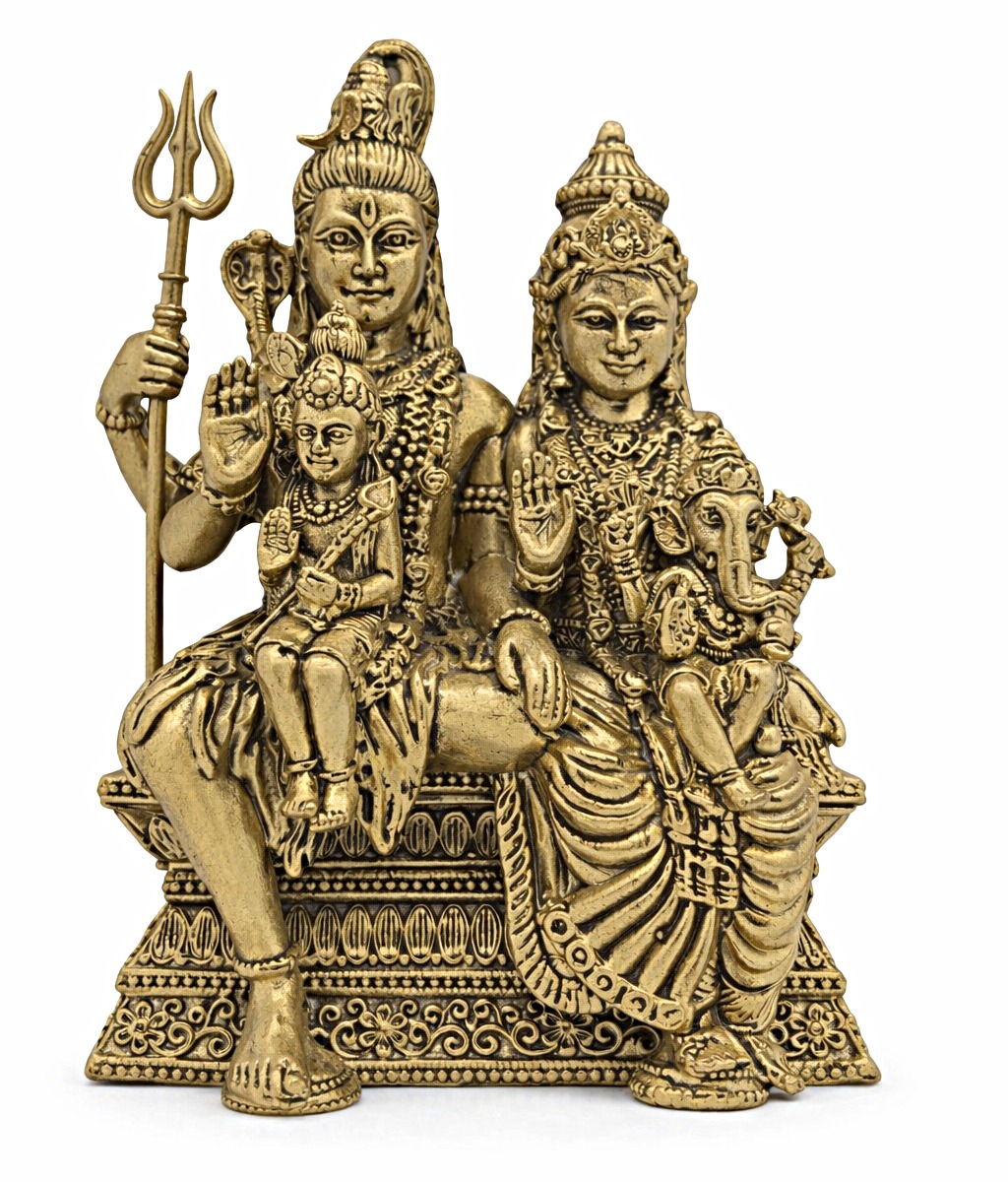 Estátua Shiva Família Metal Dourado
