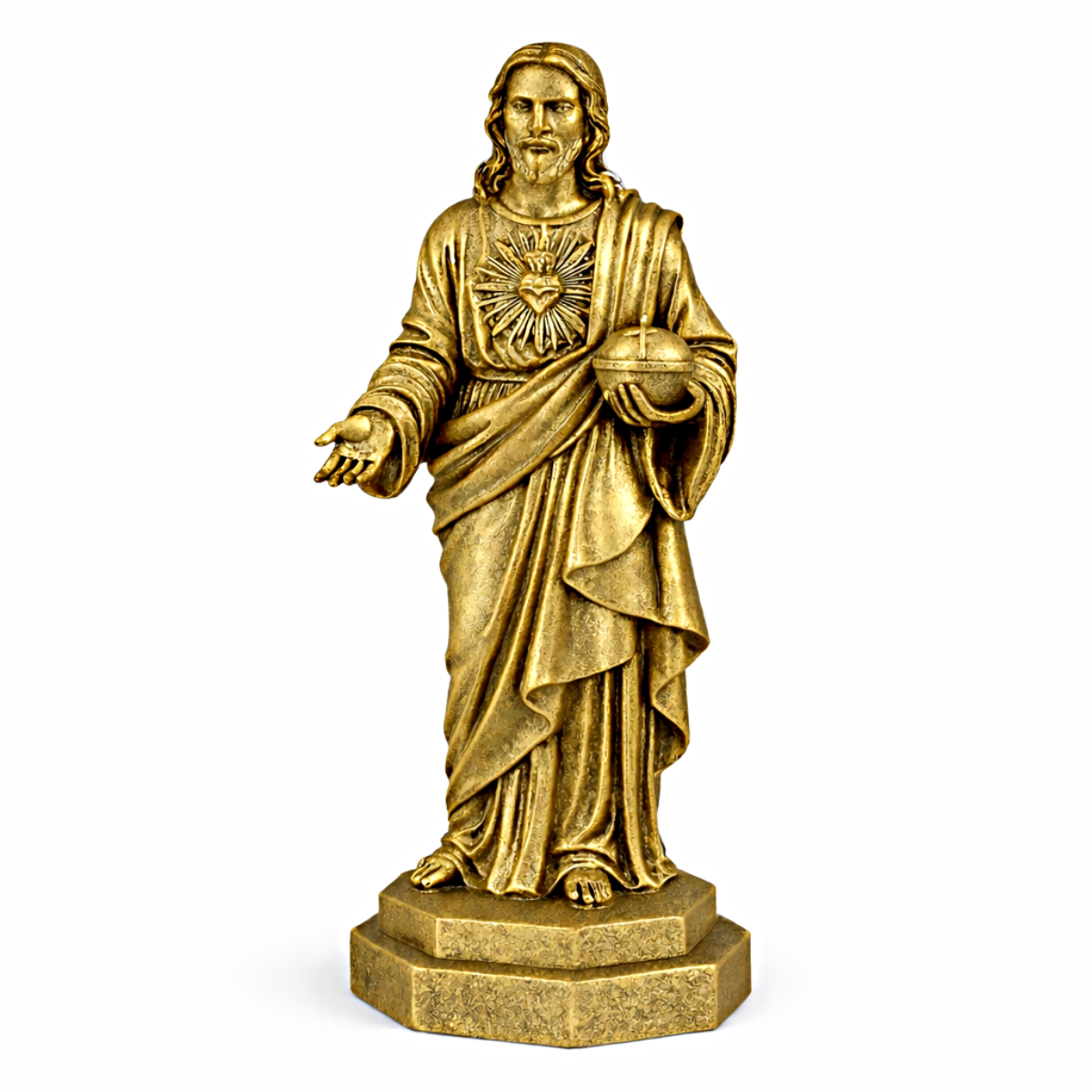 Estátua Jesus Cristo Sagrado Coração em Metal Dourado Estátua Jesus Cristo Sagrado Coração em Metal Dourado