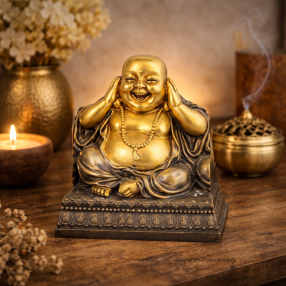 Estatua Buda do Silêncio Alegre 25 cm