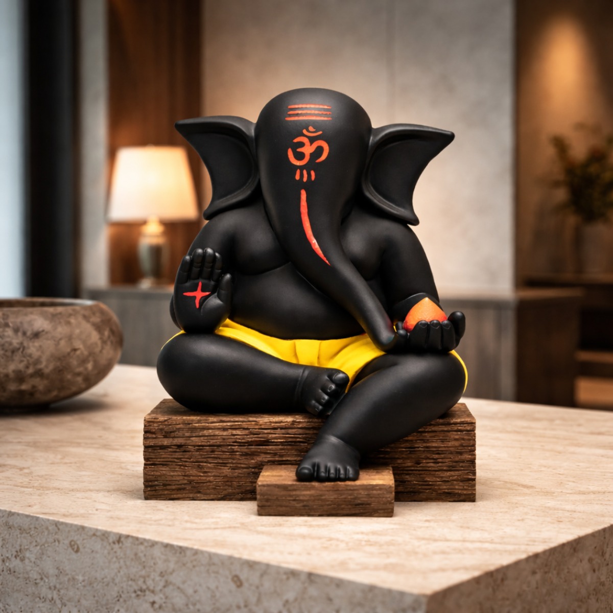 Estatua Ganesha Negro Quietude em Resina 22 cm