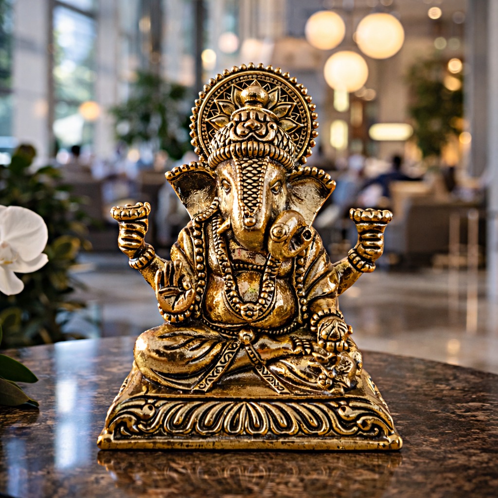 Estátua Ganesha em Metal Dourado Modelo 10