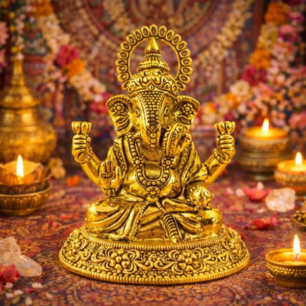 Estátua Ganesha em Metal Dourado Modelo 5 Estátua Ganesha em Metal Dourado Modelo 5
