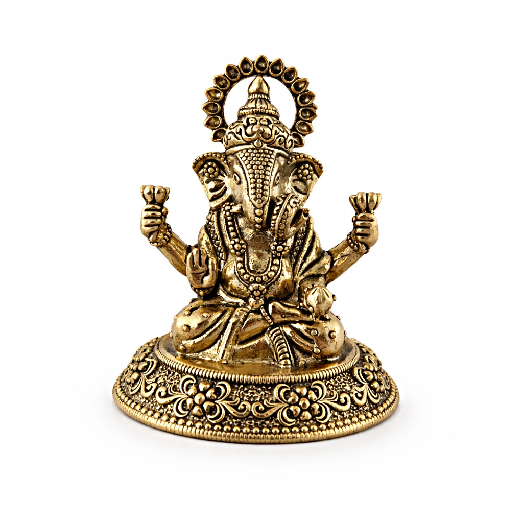 Estátua Ganesha em Metal Dourado Modelo 5