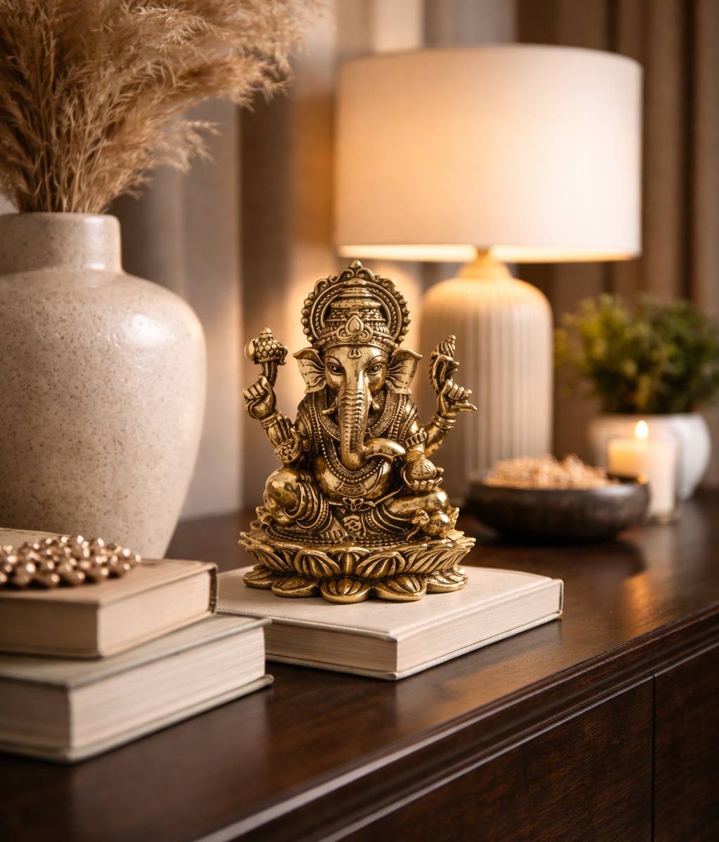 Estátua Ganesha em Metal Dourado Modelo 6 Estátua Ganesha em Metal Dourado Modelo 6