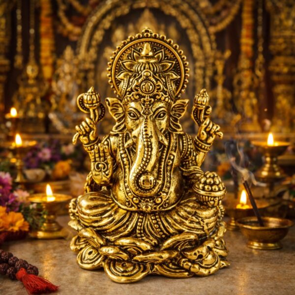 Estátua Ganesha em Metal Dourado Modelo 7