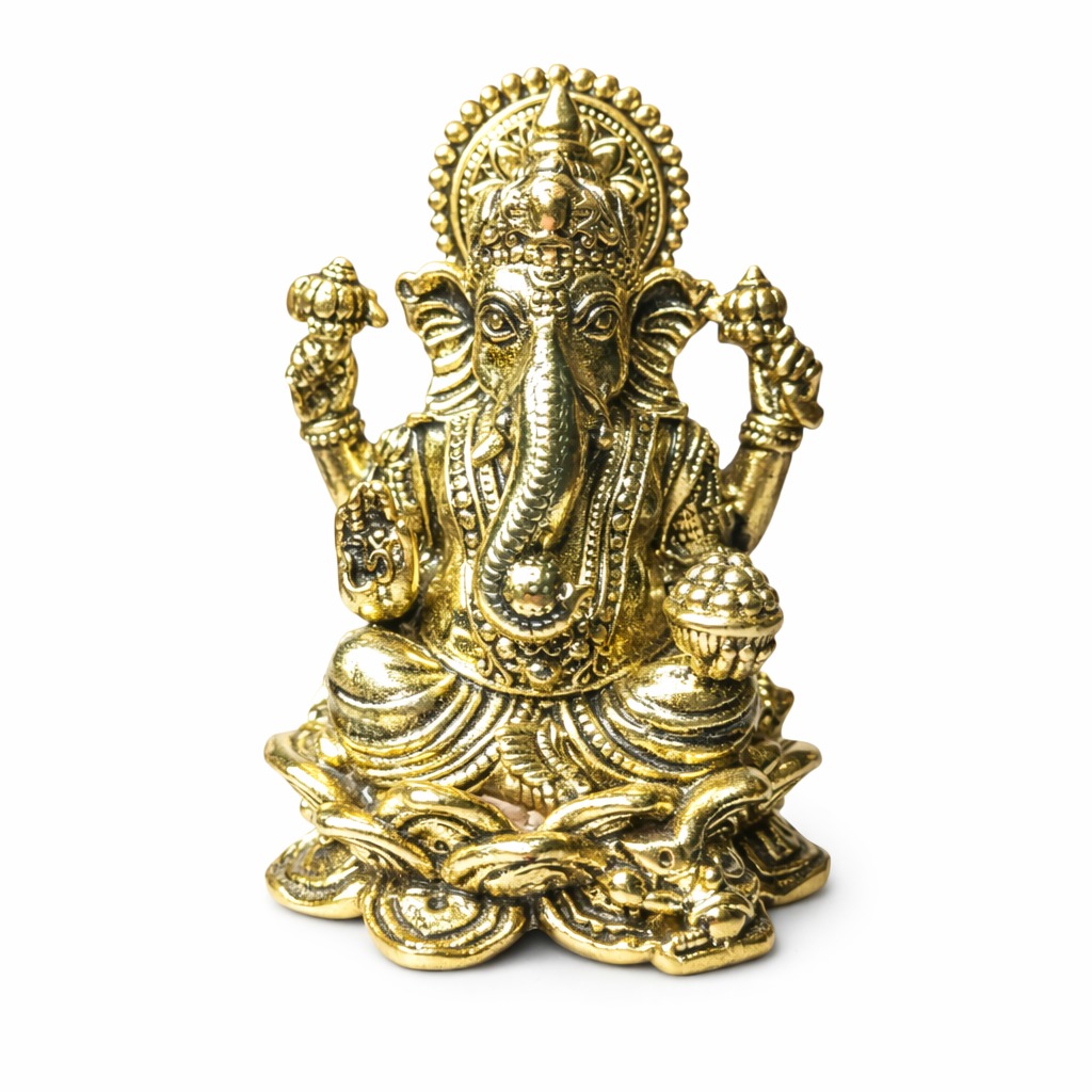 Estátua Ganesha em Metal Dourado Modelo 7