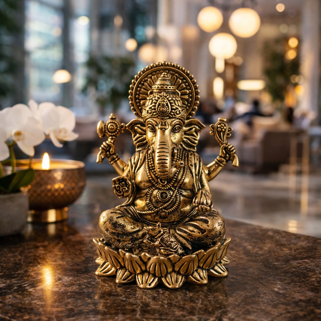 Estátua Ganesha em Metal Dourado Modelo 8