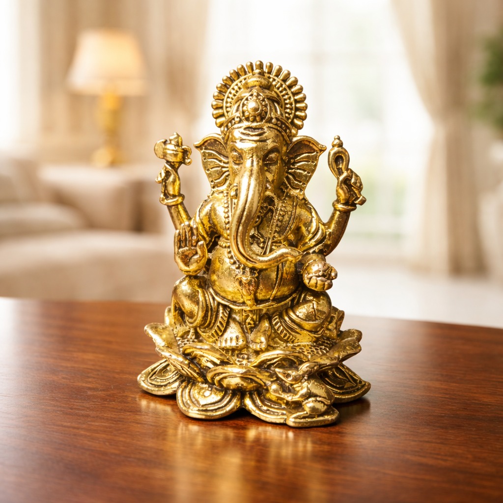 Estátua Ganesha em Metal Dourado Modelo 9
