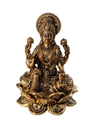 Estátua Lakshmi Flor de Lótus em Metal Dourado Modelo 3