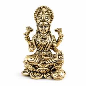 Estátua Lakshmi Flor de Lótus em Metal Dourado Modelo 3
