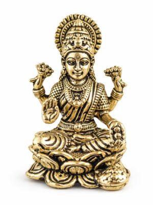 Estátua Lakshmi Flor de Lótus em Metal Dourado Modelo 3