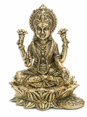 Estátua Lakshmi Flor de Lótus em Metal Dourado Modelo 4