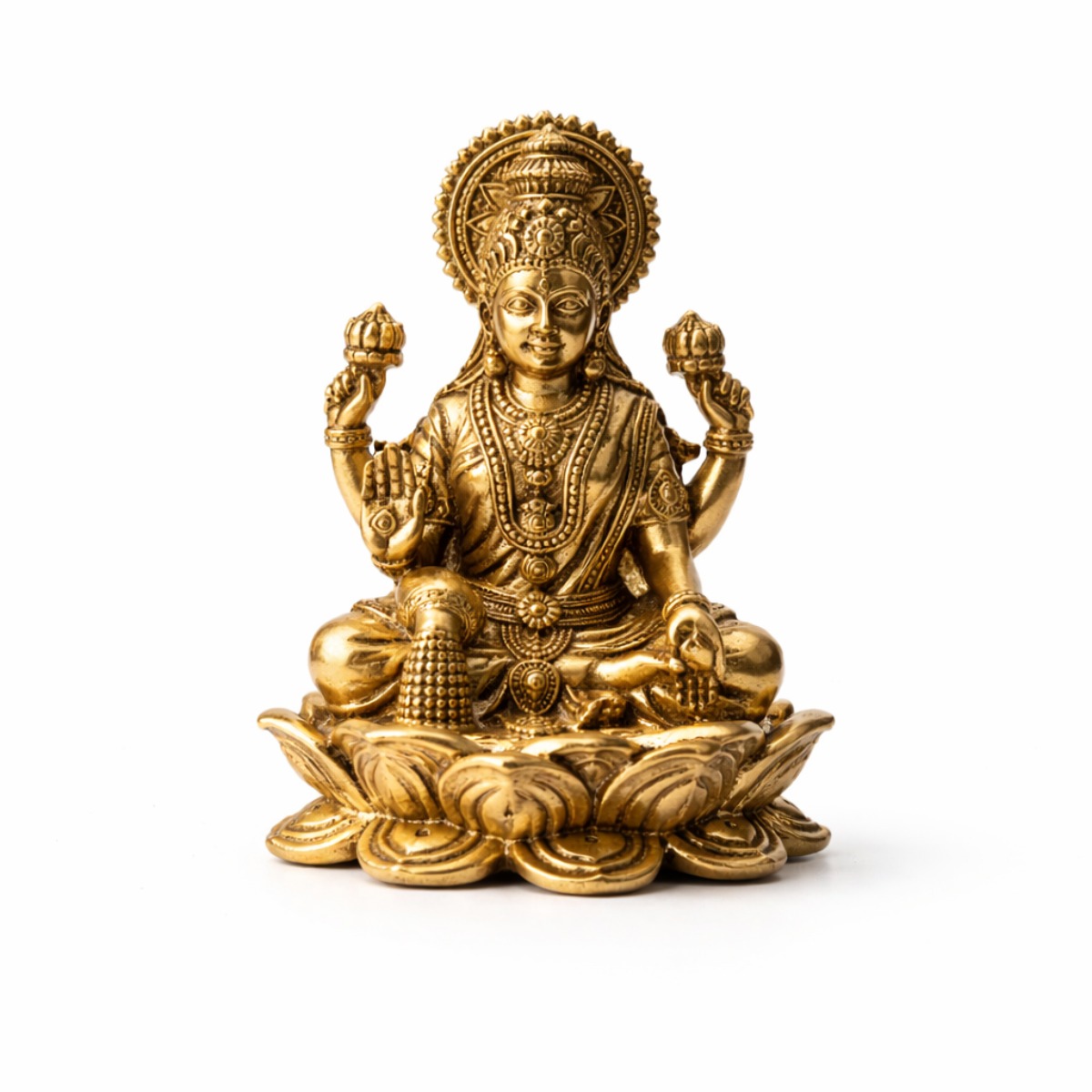 Estátua Lakshmi em Metal Dourado Modelo 2