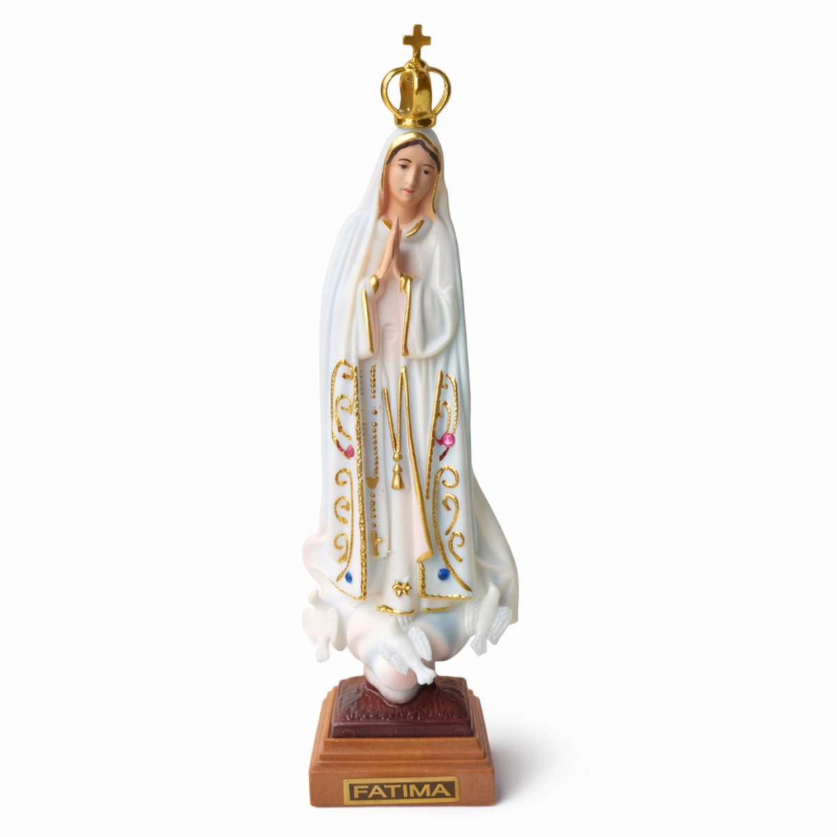 Estátua Nossa Senhora de Fátima em Resina com Cristais - 19 cm Estátua Nossa Senhora de Fátima em Resina com Cristais