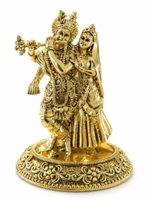Estátua Radha Krishna em Metal Dourado