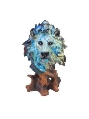 Escultura de Leão Artística em Tons Azuis