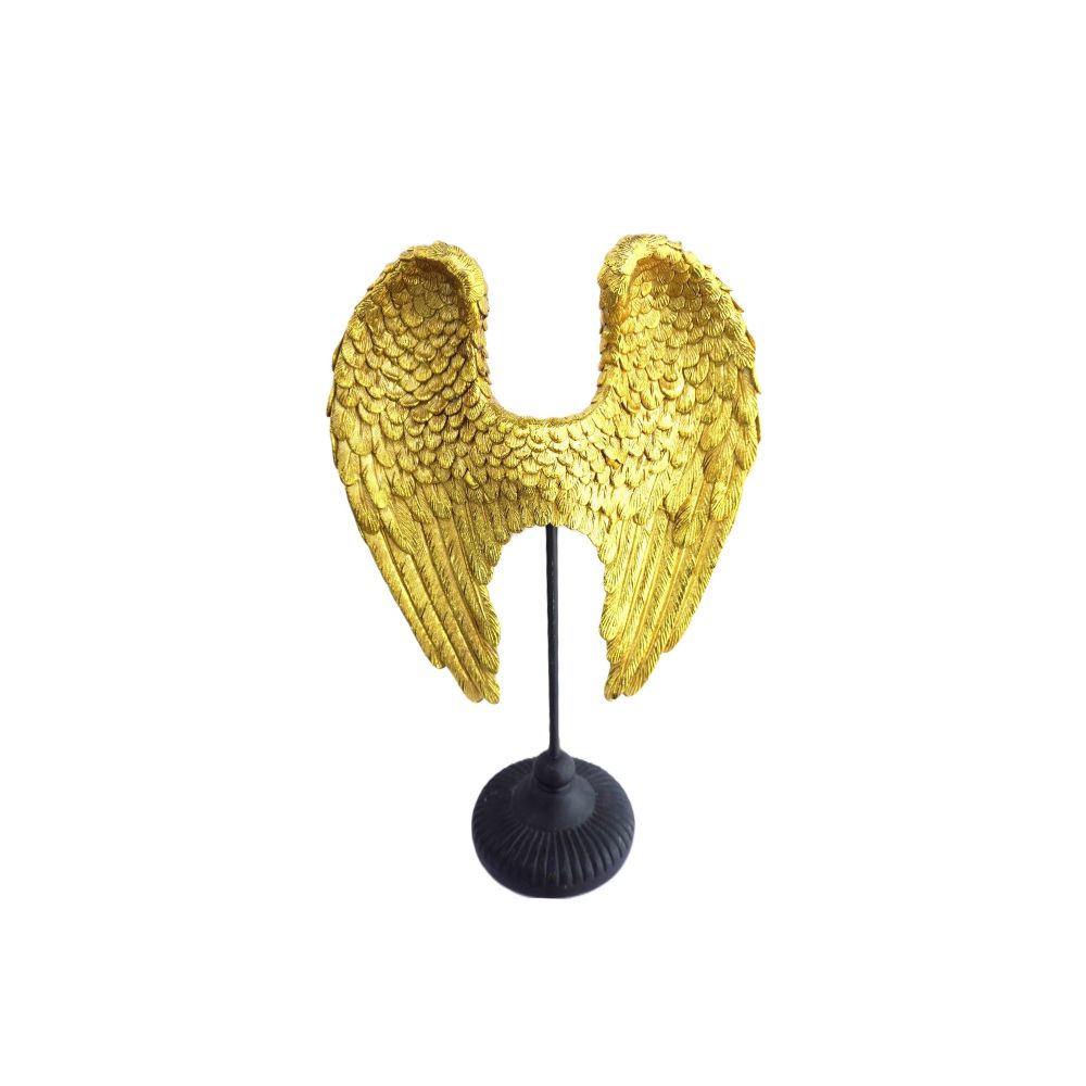 Asa de Anjo Decorativa Dourada em Suporte