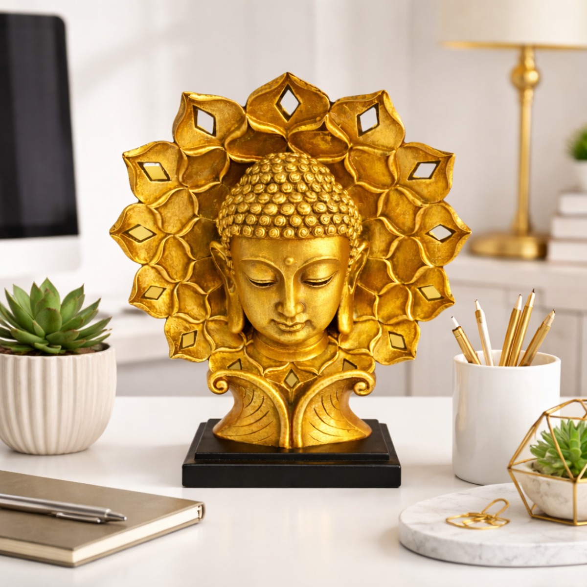 Busto de Buda Aura Dourada 29 cm