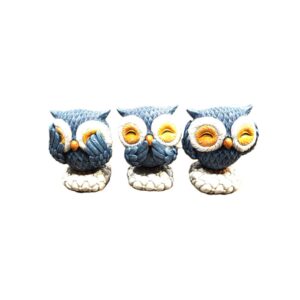 Conjunto 3 Corujas Decorativas Azul – Não Vejo, Não Ouço, Não Falo