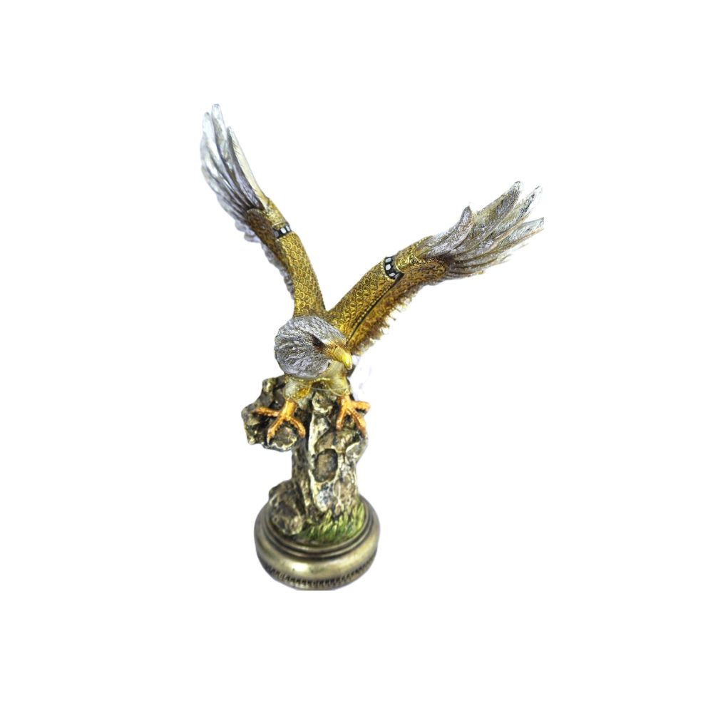 Escultura Águia Dourada em Ataque Sobre Tronco