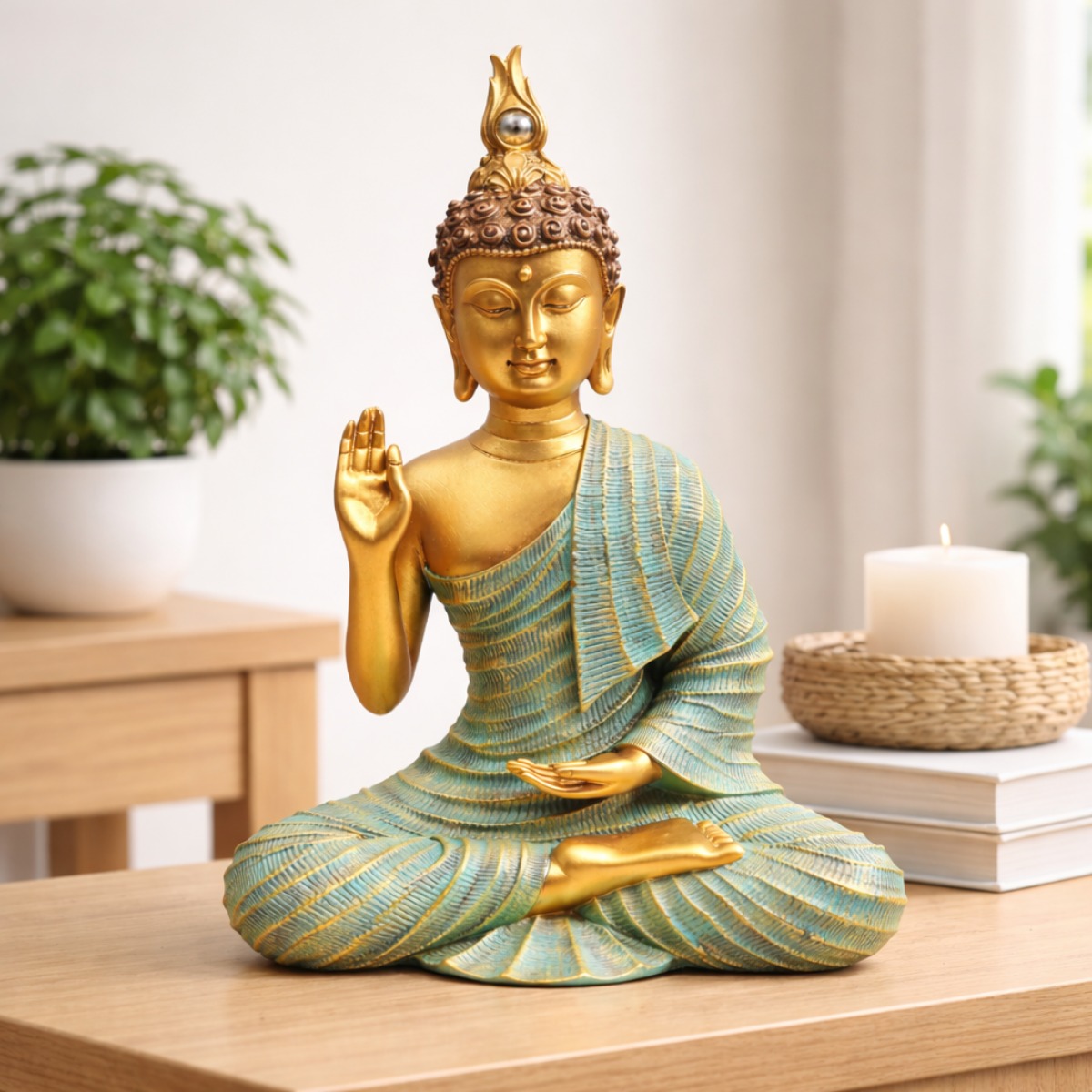 Escultura Buda Abhaya Turquesa 25 cm