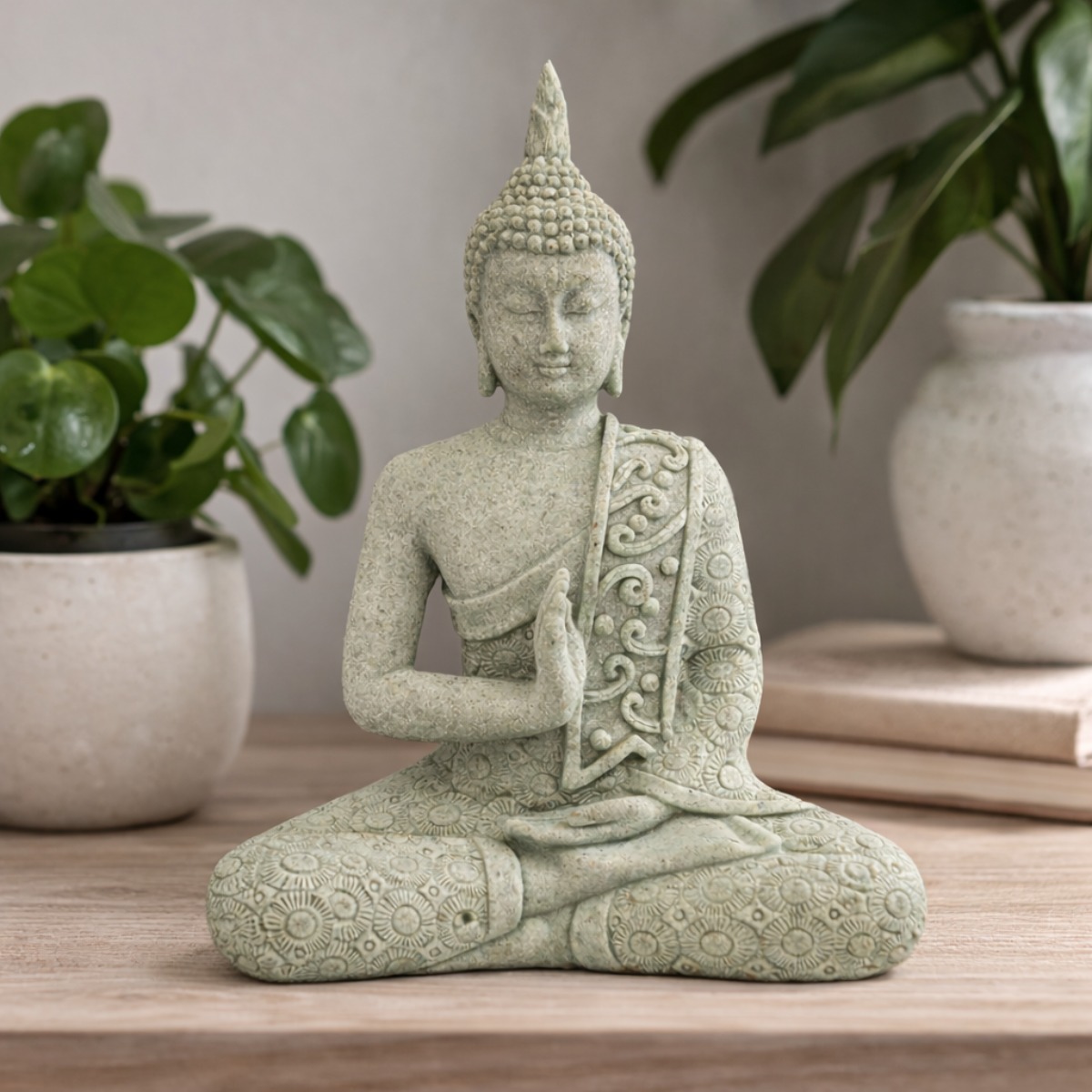 Escultura Buda Cinza Zen 15 cm