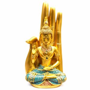 Escultura Buda Dourado com Mão Protetora 36 cm