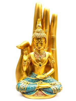 Escultura Buda Dourado com Mão Protetora 36 cm