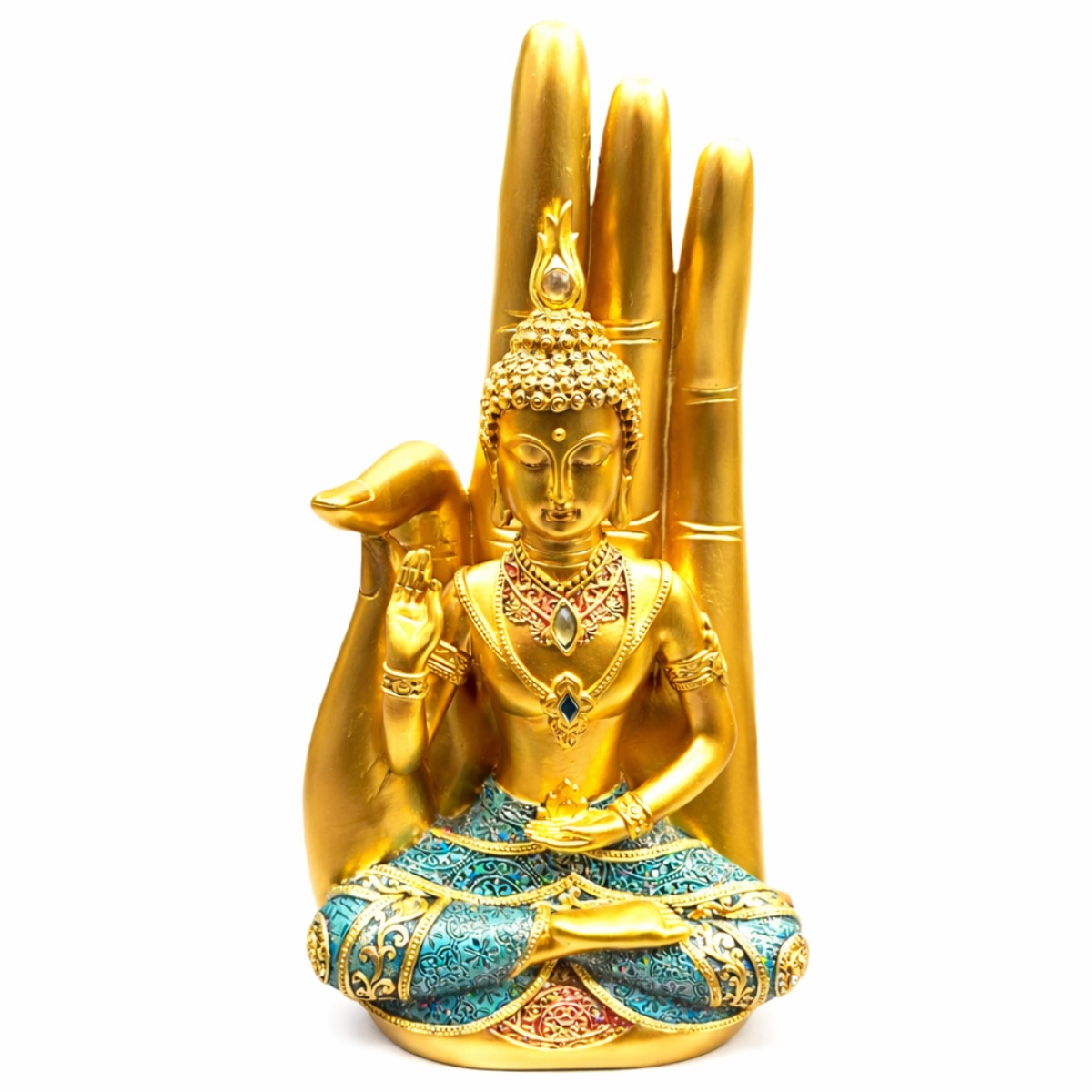 Escultura Buda Dourado com Mão Protetora 36 cm