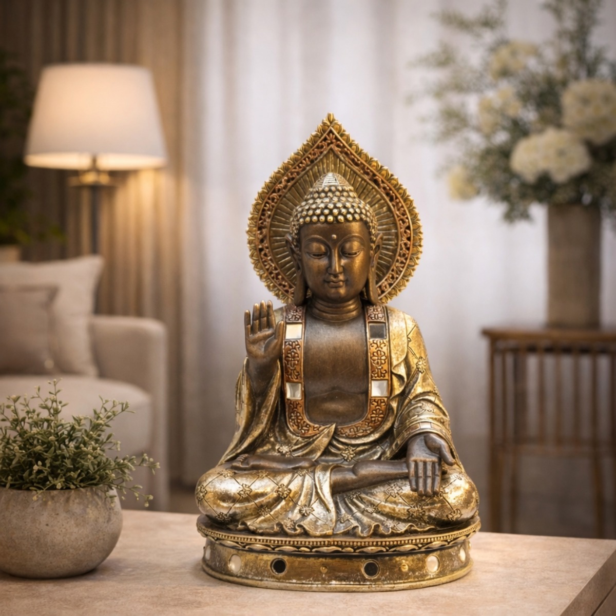 Escultura Buda Guardião da Paz 25 cm