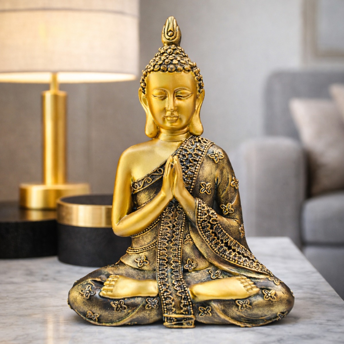 Escultura Buda Harmonia Dourado 32 cm