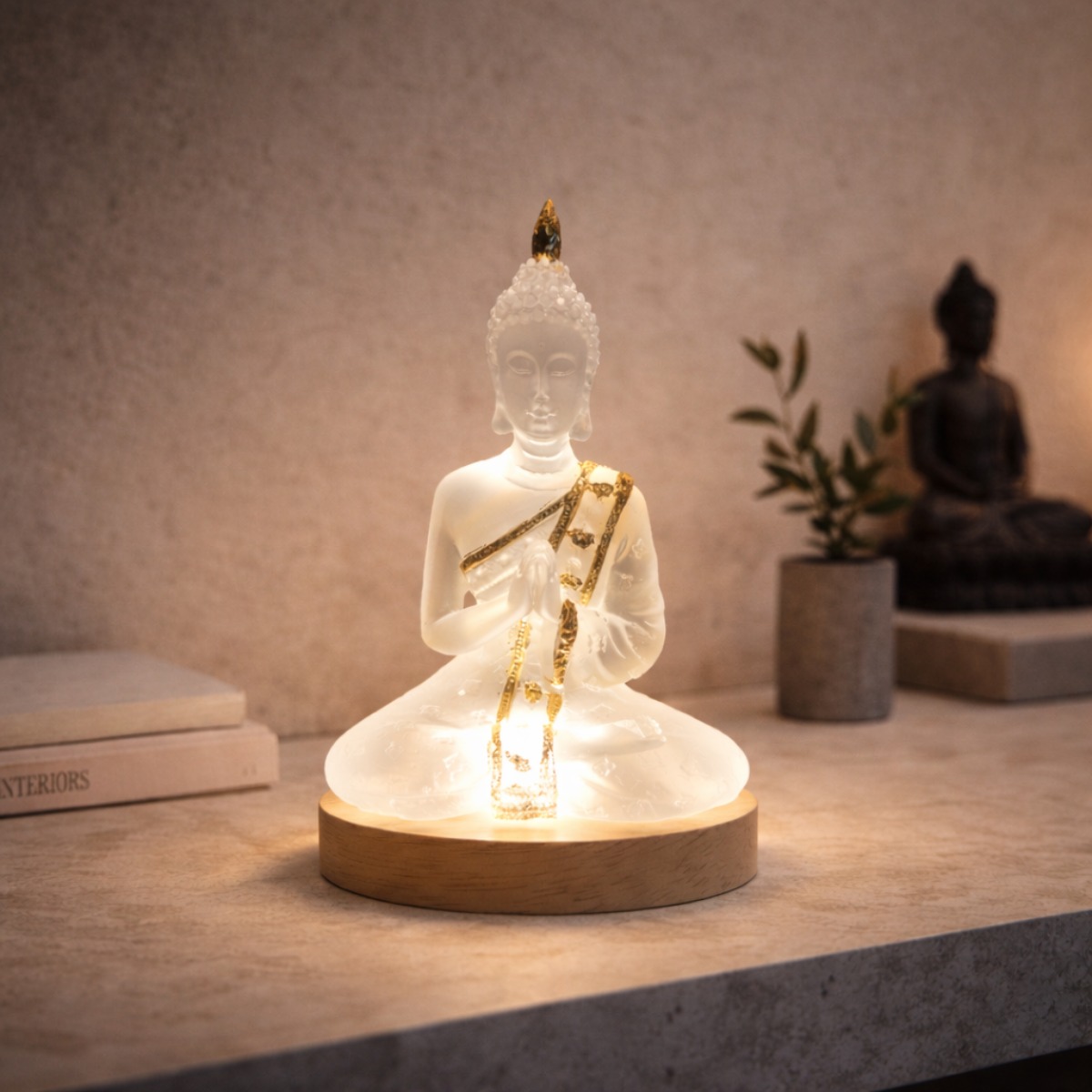 Escultura Buda Luz da Paz Luminoso 13 cm