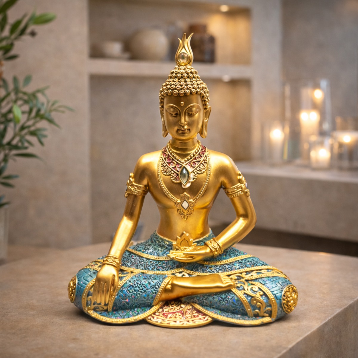 Escultura Buda Tailandês Serenidade Dourada 24 cm (1) Escultura Buda Tailandês Serenidade Dourada 24 cm