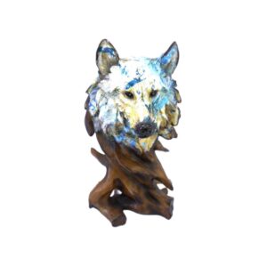 Escultura de Lobo Artístico em Azul e Marrom