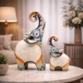 Esculturas Elefantes Decorativos Coloridos em Conjunto 28 cm