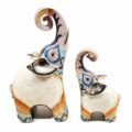 Esculturas Elefantes Decorativos Coloridos em Conjunto 28 cm