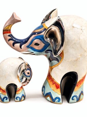 Esculturas Elefantes Decorativos Coloridos em Conjunto 28 cm