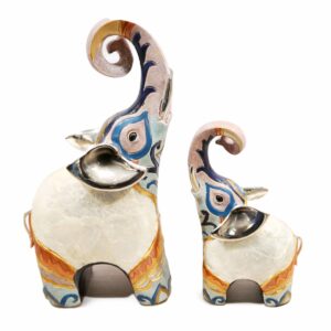Esculturas Elefantes Decorativos Coloridos em Conjunto 28 cm