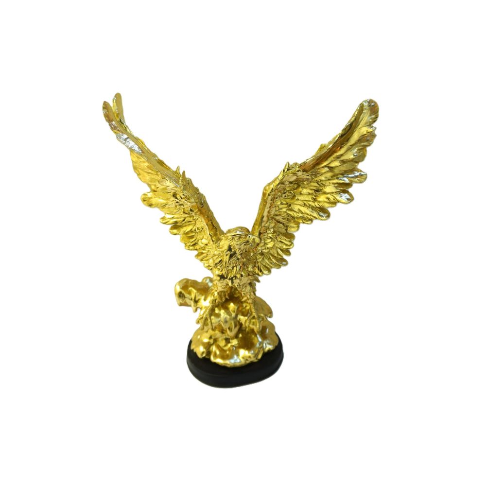 Estátua Águia Dourada com Asas Abertas em Base Preta